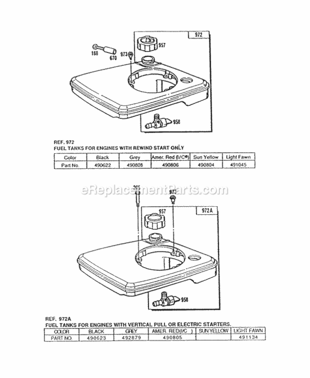 Fuel Tank Assemblies Diagram and Parts List for 090782-0140-01  Briggs and Stratton Engine